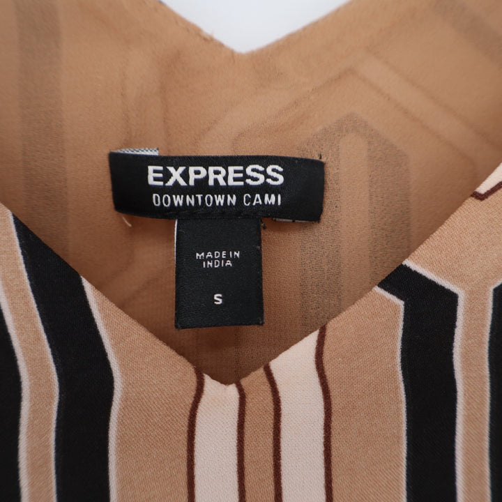 Express Downtown Cami Tan Black Geometric Chevron V-Neck Spaghetti Strap Small
