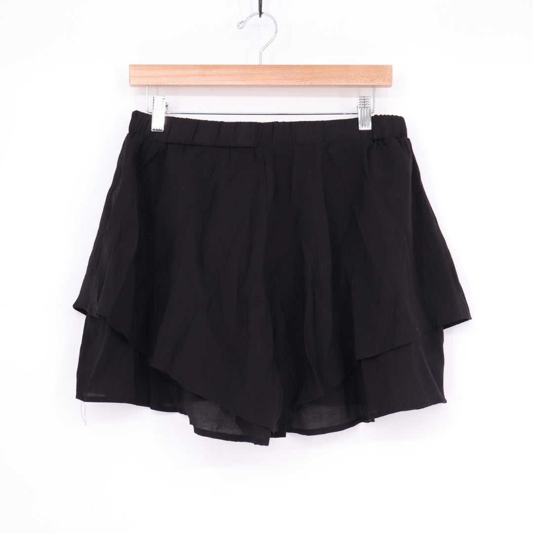 Womens Multi Layer Ruffled Shorts M Black Elastic Waist Flat Front Beach Summer