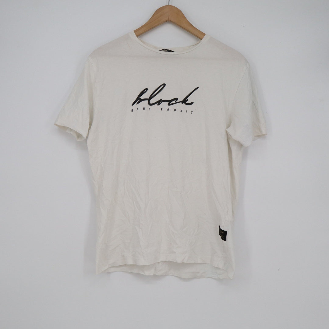 Rare Rabbit Gentleman Off White Liquid Cotton Graphic T-Shirt Mens Size M