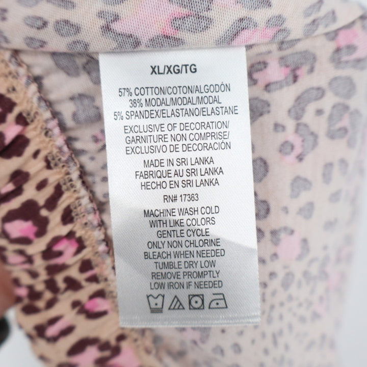 Cuddl Duds Pajama Pants Women XL Pink Stretch Leopard Print Drawstring Sleepwear