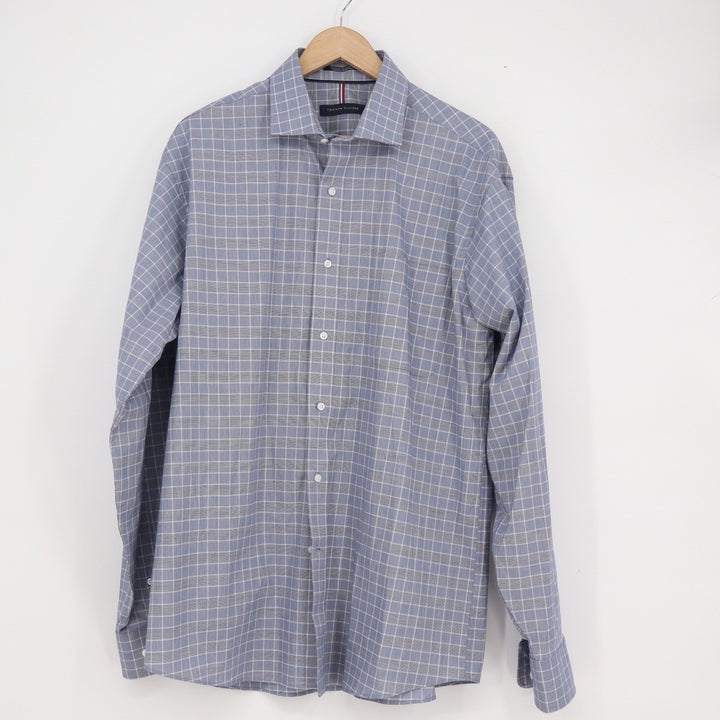 Tommy Hilfiger Mens Blue Check Stretch Wrinkle Resistant Shirt L 16-16.5 36/37