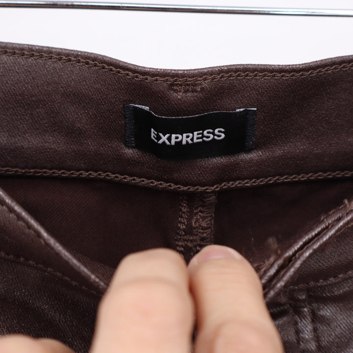 Express Skyscraper Mid Rise Brown Coated Split Hem Pants Womens 12R KLC4224