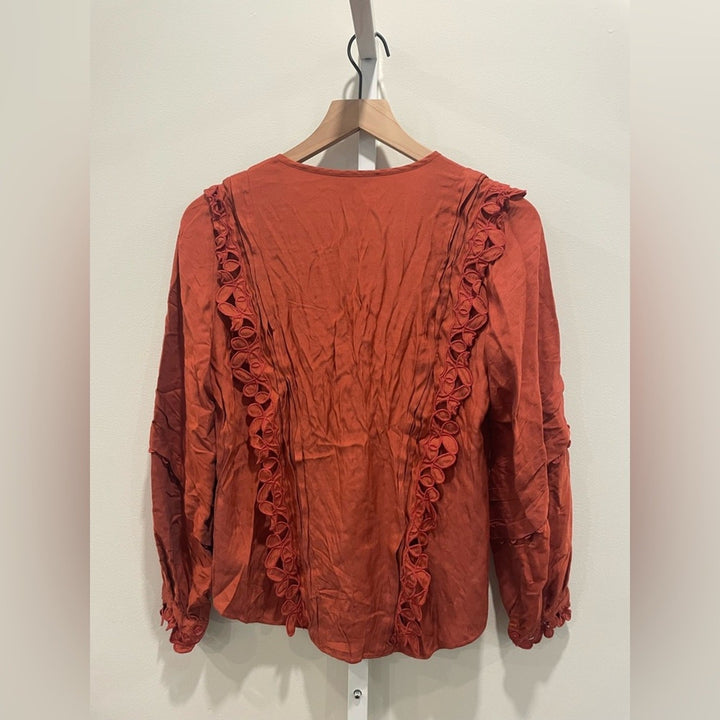 Rebecca Taylor NYC Brick Embroidered Silk Top Size 4
