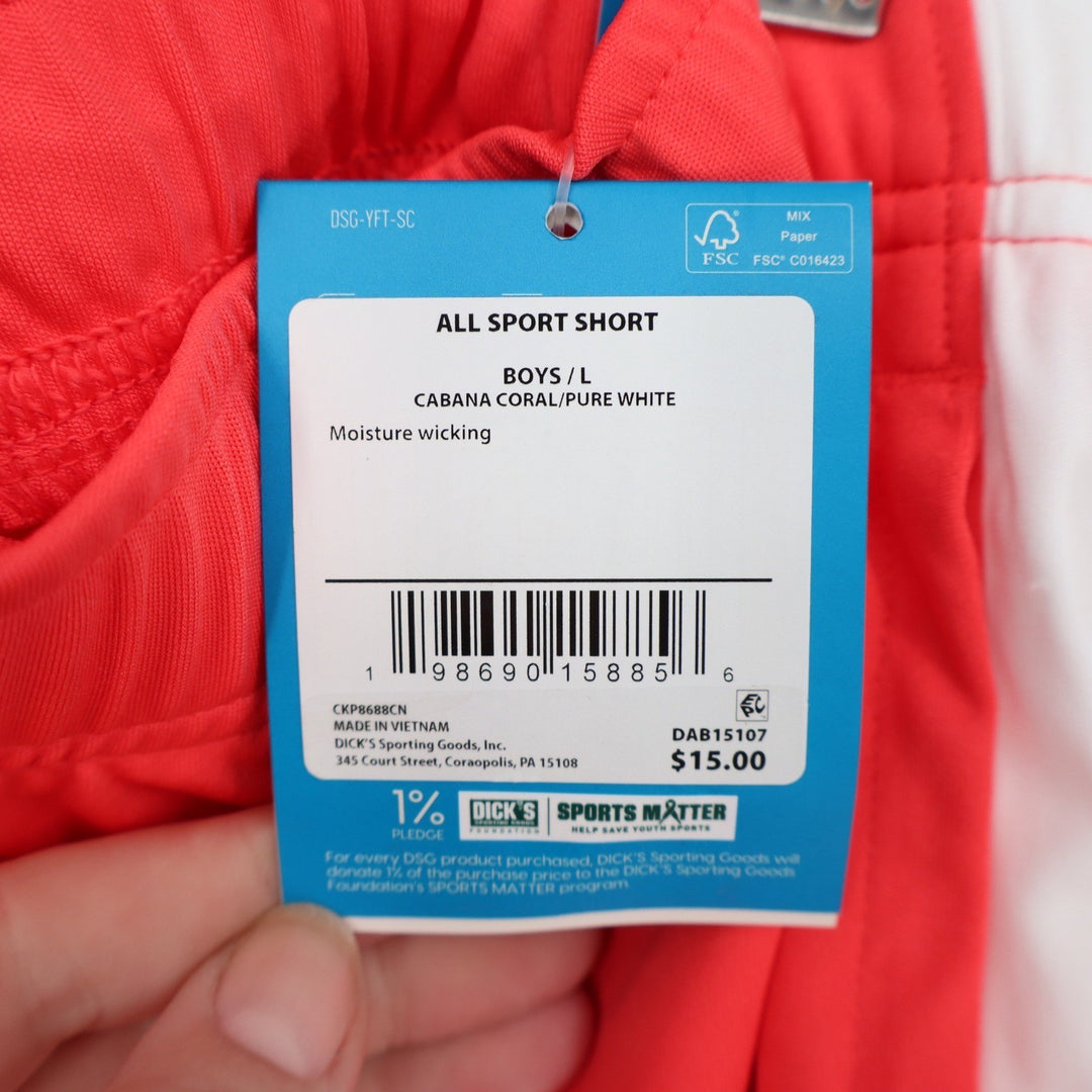 DSG Boys All Sport Short Cabana Coral Pure White L 14-16 Moisture Wicking New