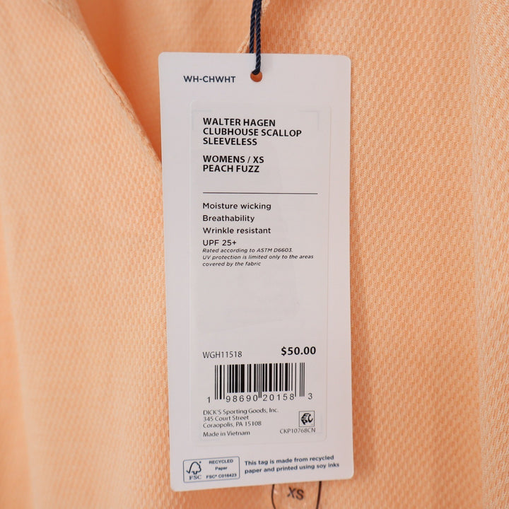Walter Hagen Clubhouse Scallop Sleeveless Golf Polo Peach Fuzz XS NEW