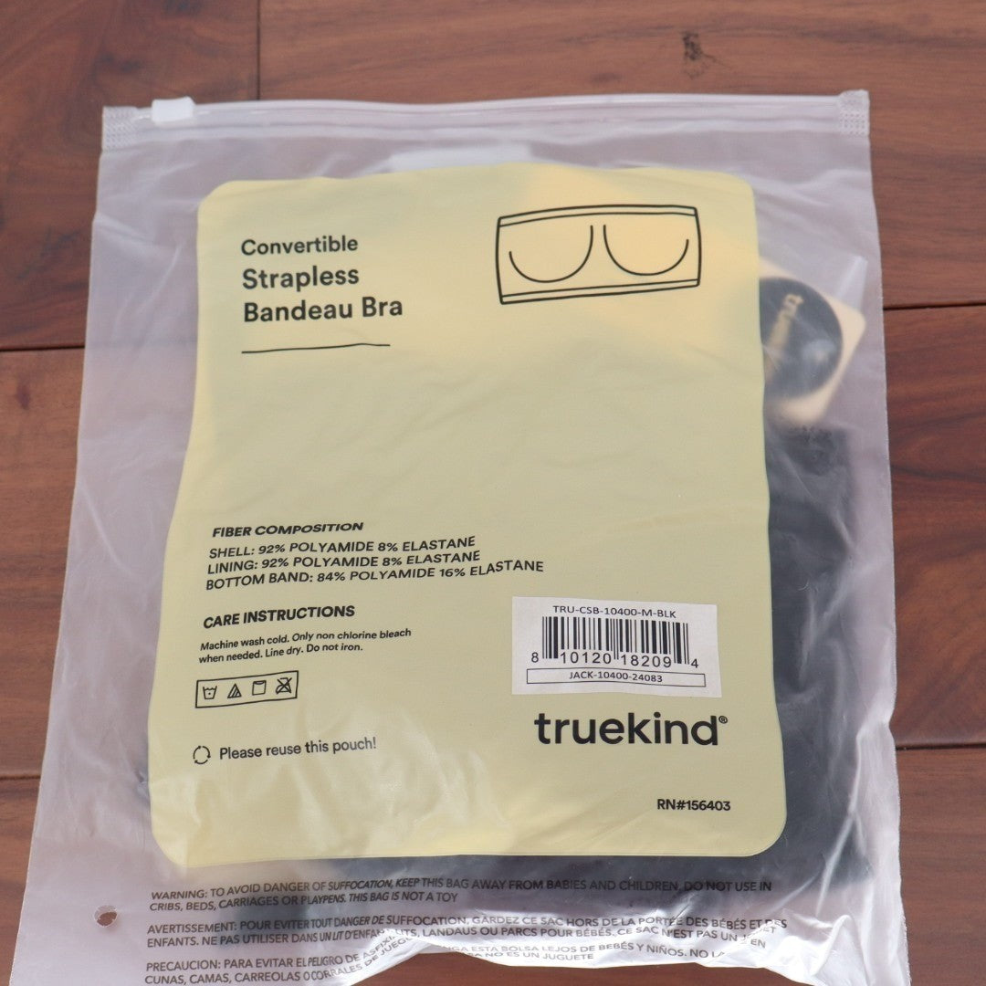 Truekind Convertible Strapless Bandeau Bra Womens Medium Black Wireless Stretch