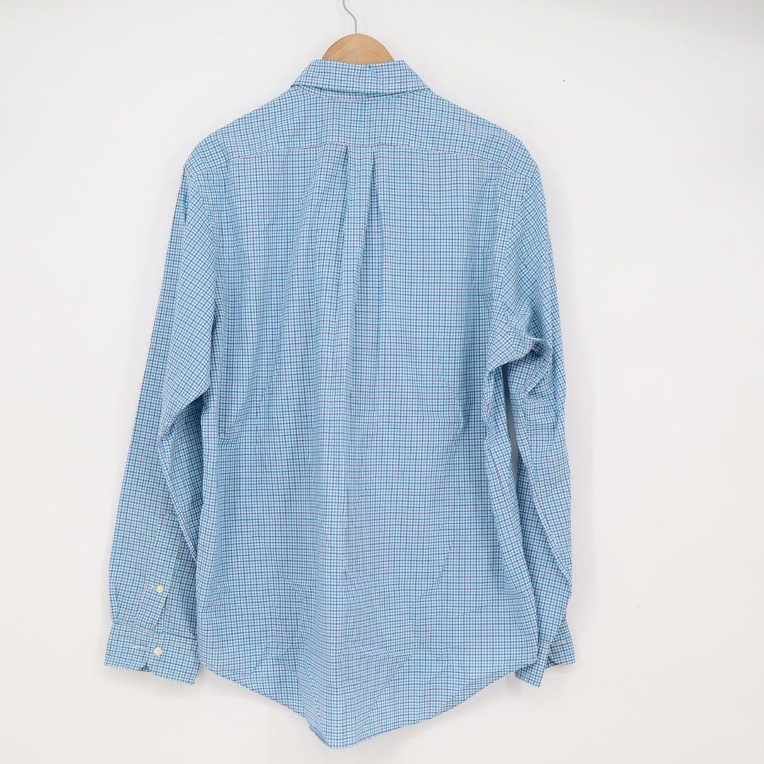 Ralph Lauren Shirt Mens L Gingham Blue Turquoise Button-Down Long Sleeve
