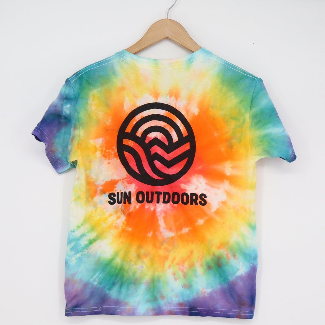 Gildan Sun Outdoors Tie Dye Graphic T-Shirt Youth Medium Rainbow Short Sleeve