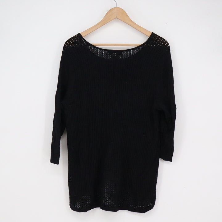 Lane Bryant Black Side Zip Knit Sweater Womens 14/16 Scoop Neck 3/4 Sleeve Top