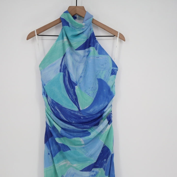 Lulus Idyllic In Ibiza Midi Dress Womens XL Blue Abstract Print Halter Neck