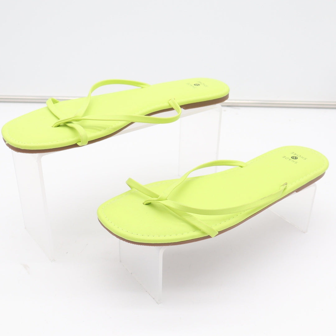 Shade & Shore Womens Neon Lime Green Strappy Thong Sandals Square Toe Size 10
