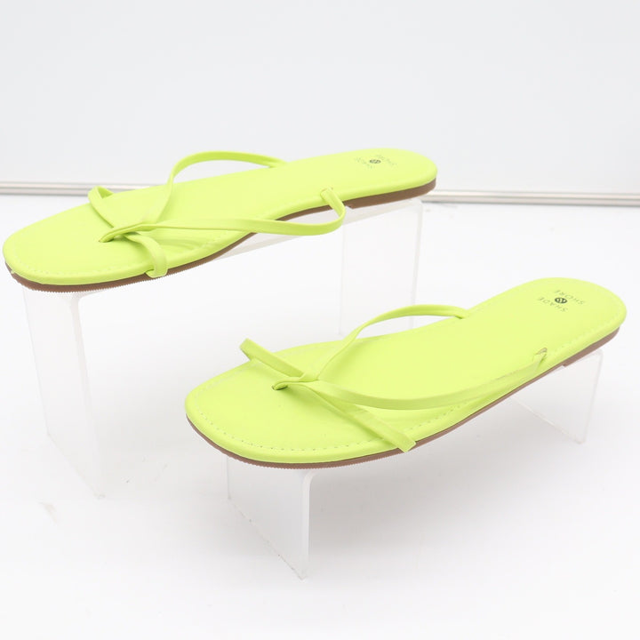 Shade & Shore Womens Neon Lime Green Strappy Thong Sandals Square Toe Size 10