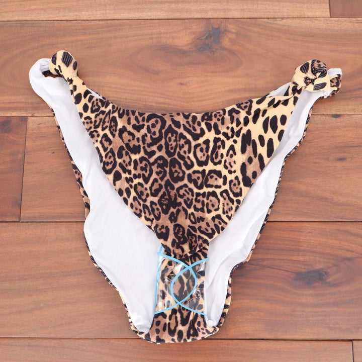 ASOS DESIGN Leopard Print Rib V Front High Leg Bikini Bottoms Size 12