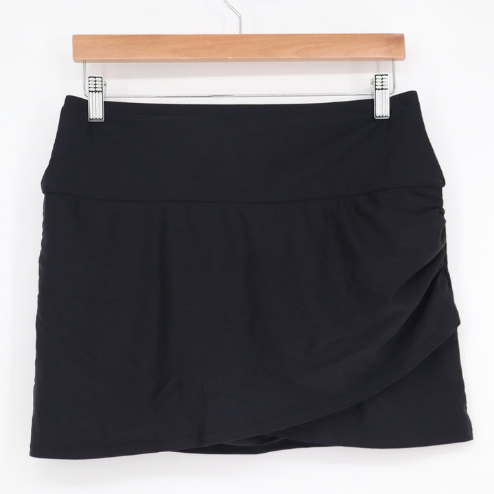 Black Faux Wrap Ruched Swim Skirt with Built-in Brief Size Large