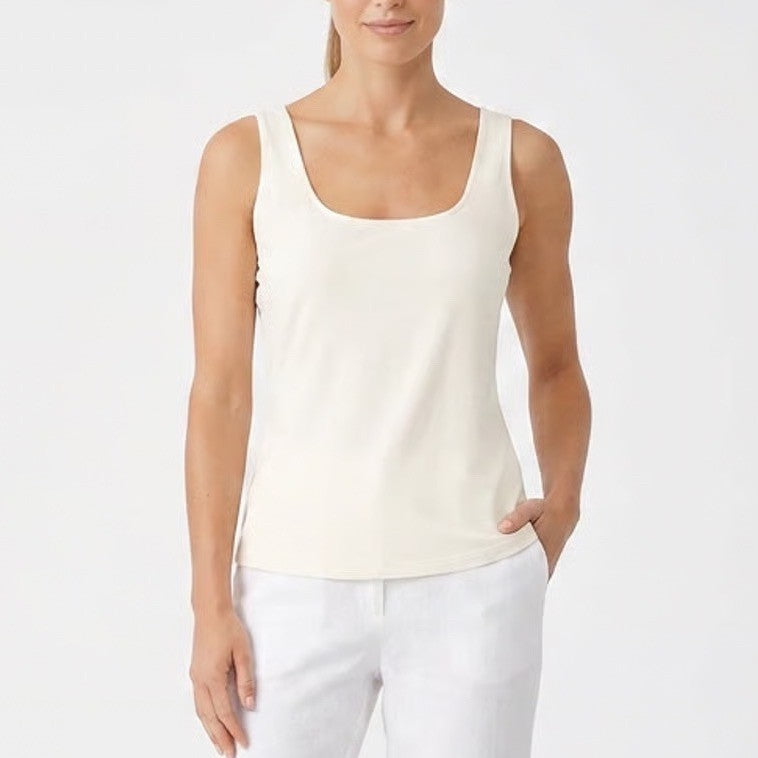 Pumiey Square Neck Tank Top Cream Off White Slim Fit Stretch Size L