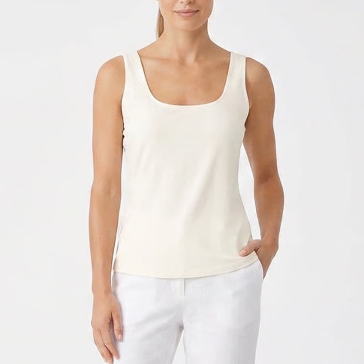 Pumiey Square Neck Tank Top Cream Off White Slim Fit Stretch Size L