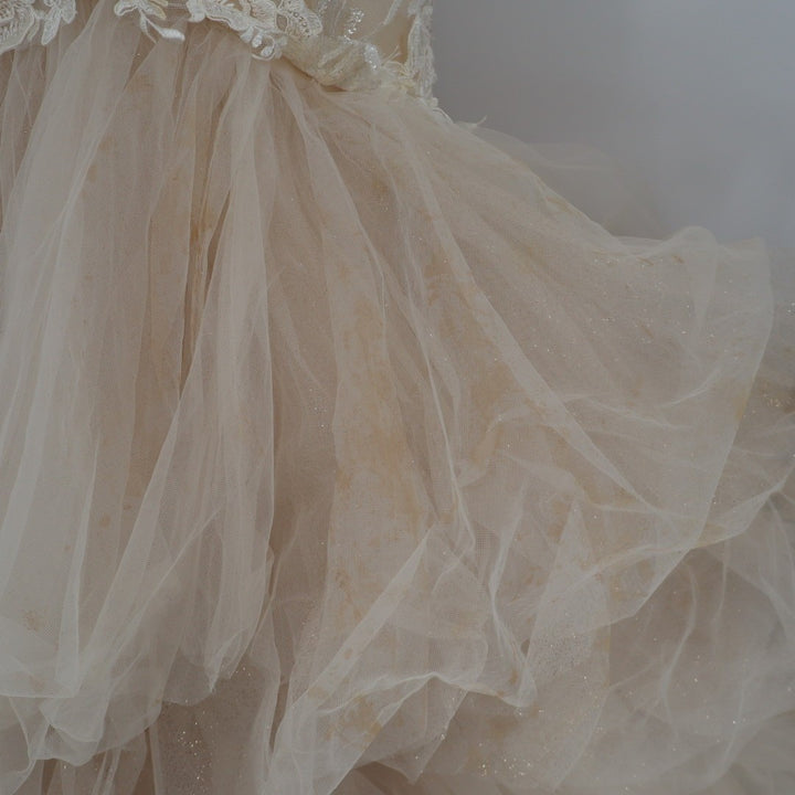 Madison James Wedding Dress Womens 8 White Embroidered Mesh Strapless Sweetheart