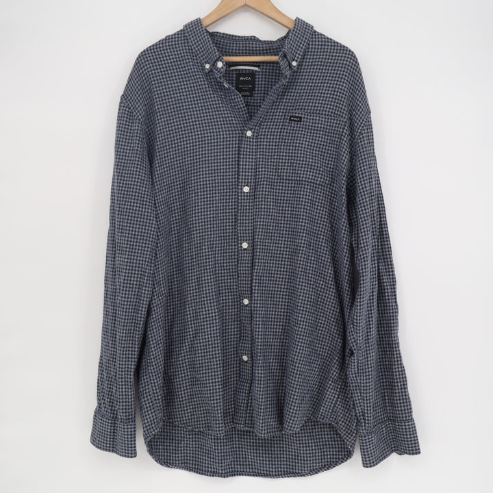 RVCA Mens XXL Slim Fit Houndstooth Button Down Shirt Navy Blue Grey