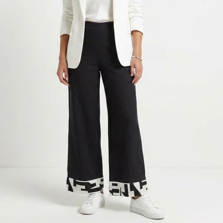 925 Attire Black Wide Leg Trousers Geometric Graphic Hem Pants Womens Medium