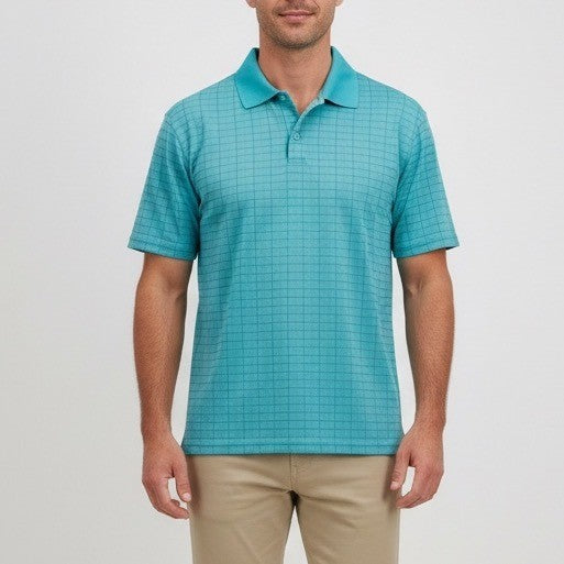Haggar Mens Turquoise Plaid Polo Shirt Golf Casual Size M