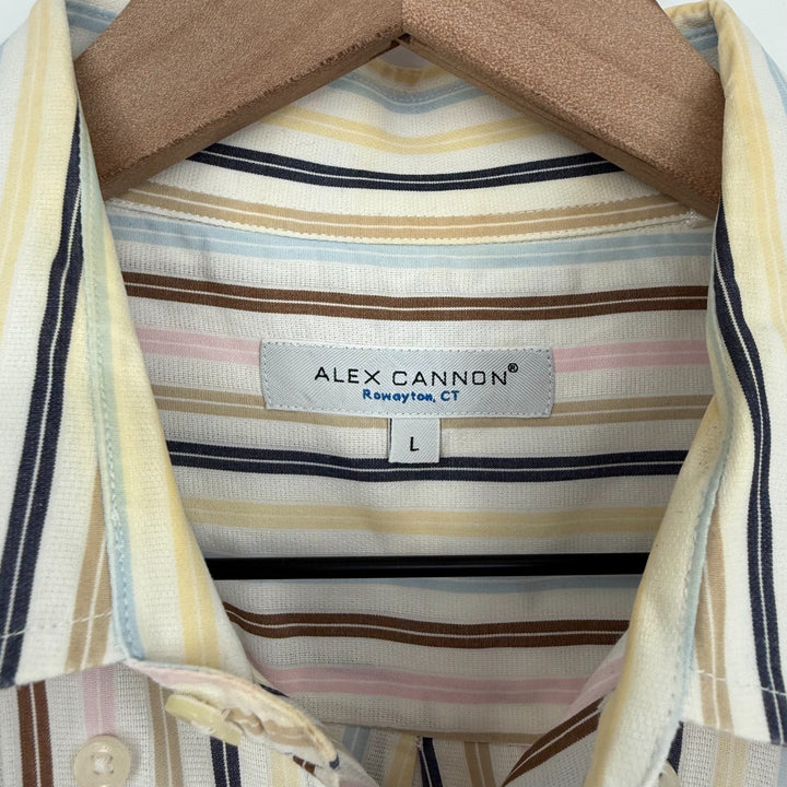 Alex Cannon Shirt Mens Large Multicolor Vertical Stripes Pleated Button Down