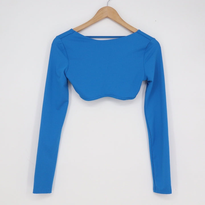 SHEIN Womens Blue Long Sleeve Strappy Back Ultra Crop Shrug Top Size S