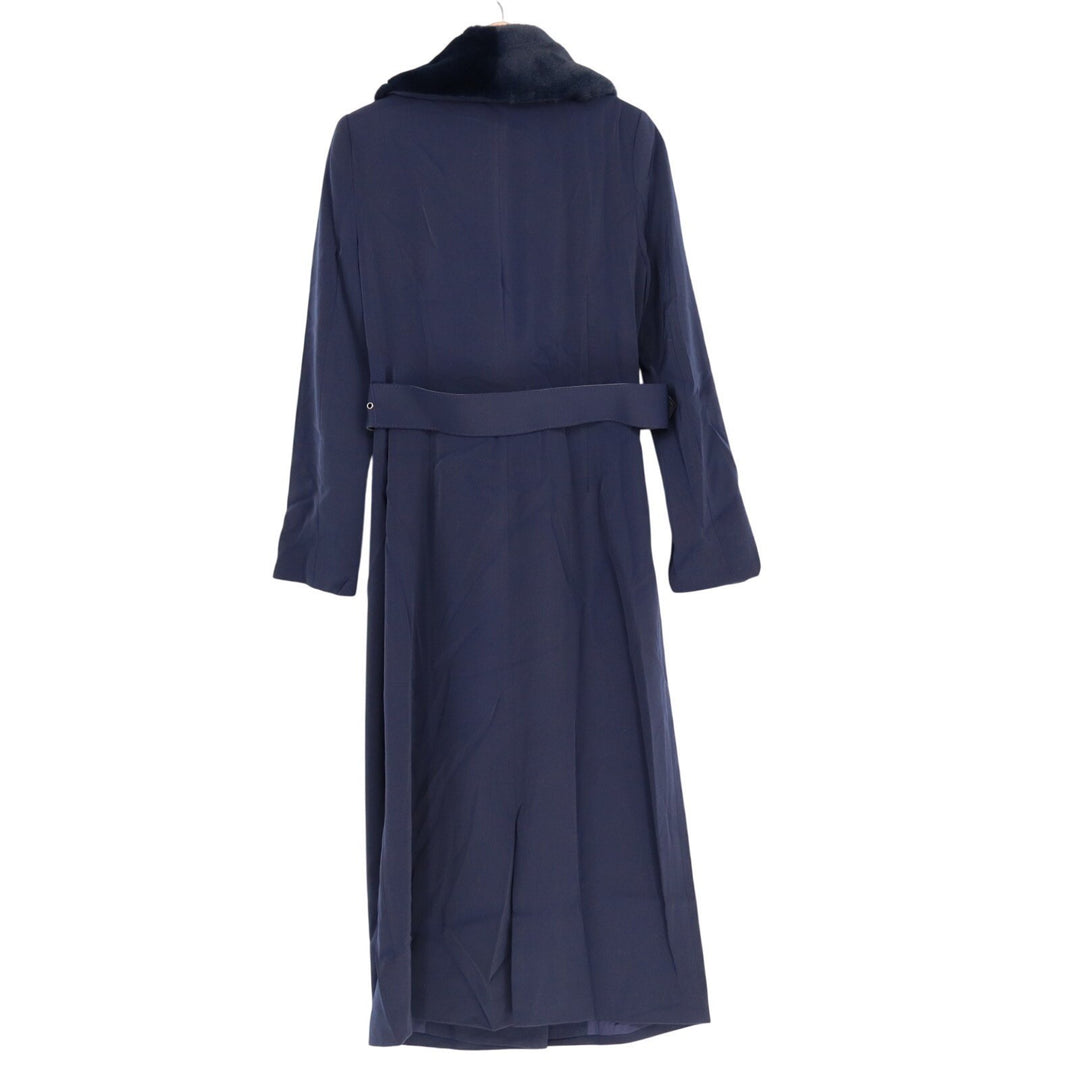 Naked Wardrobe The Statement Trench Coat Womens M Navy Stretch Fur Shawl Collar