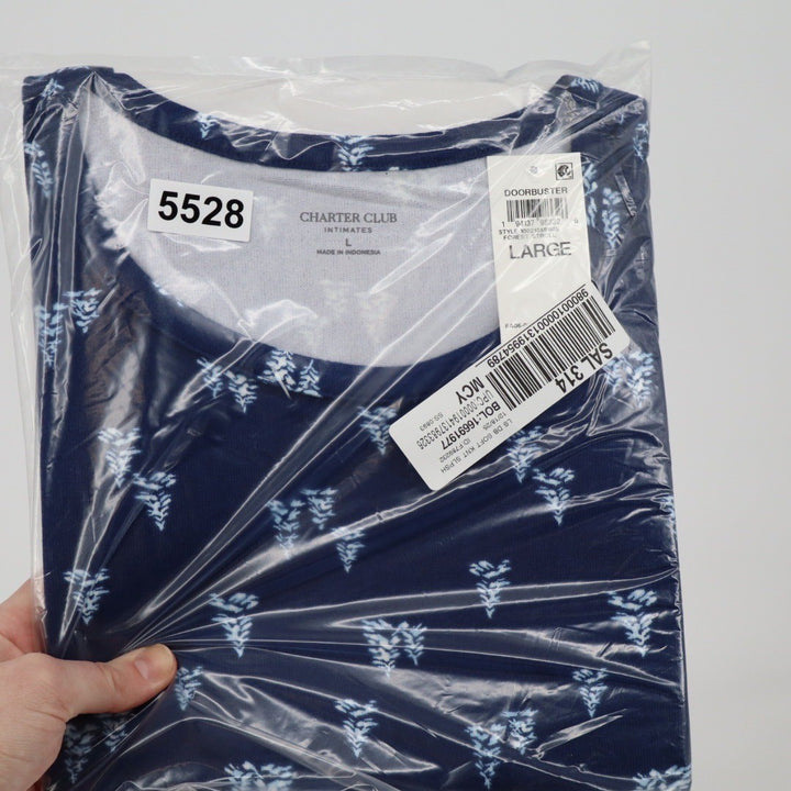 Charter Club Intimates Long Sleeve Sleep Shirt Forest Stroll Navy Blue Large NEW
