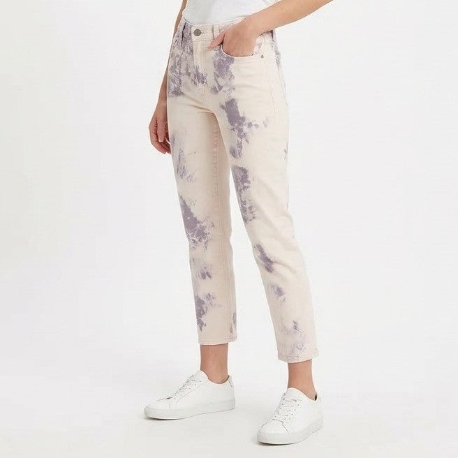 7 For All Mankind Roxanne Skinny Ankle Jeans Women 28 Beige Purple Tie Dye Denim