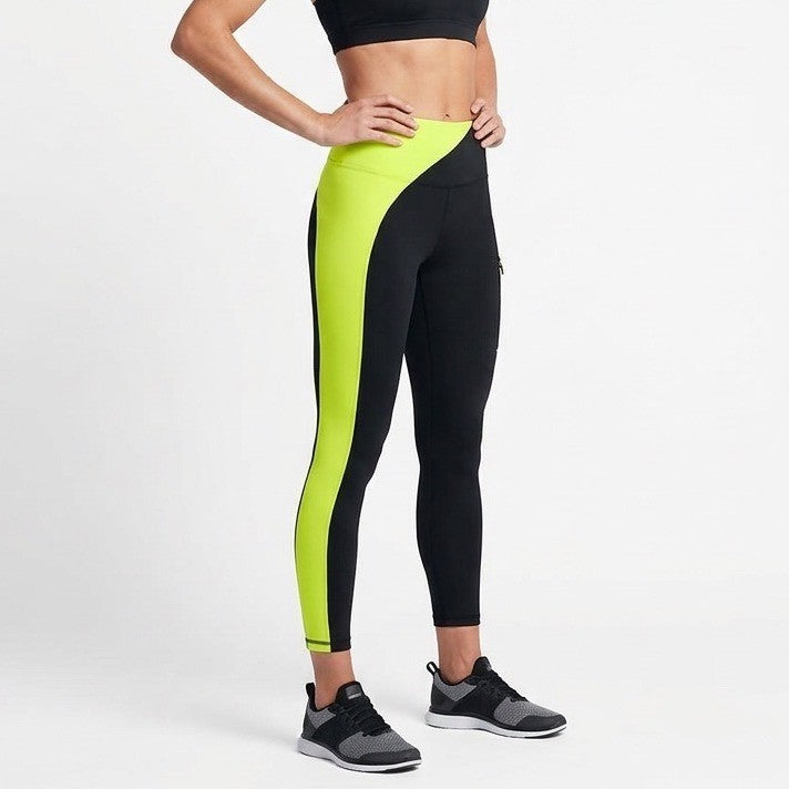 Motion365 By Fabletics Black Neon Yellow Colorblock Cropped Leggings