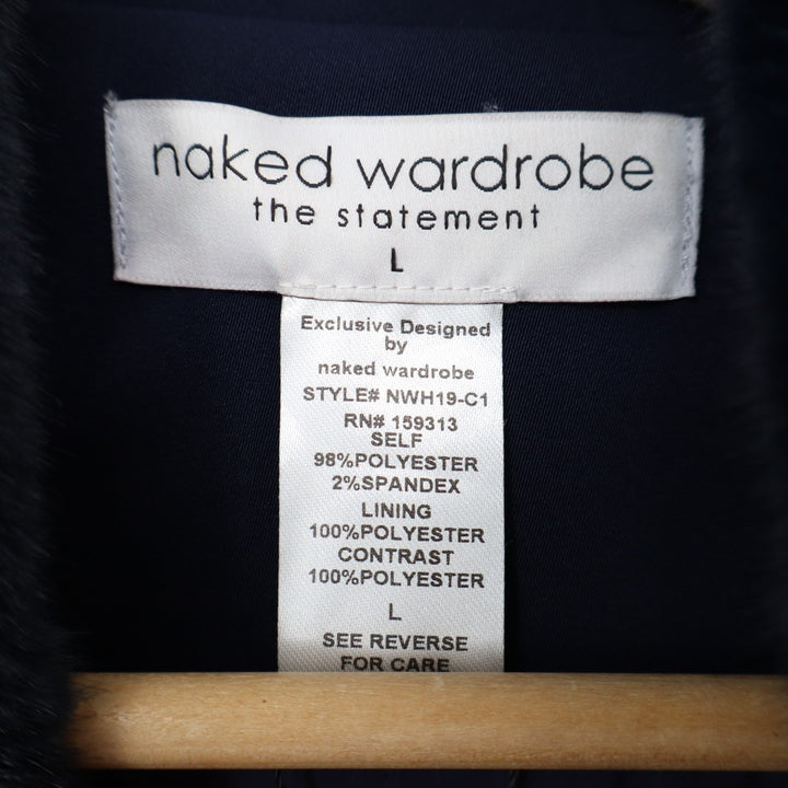 Naked Wardrobe The Statement Trench Coat Womens Large Navy Stretch Long Sleeve