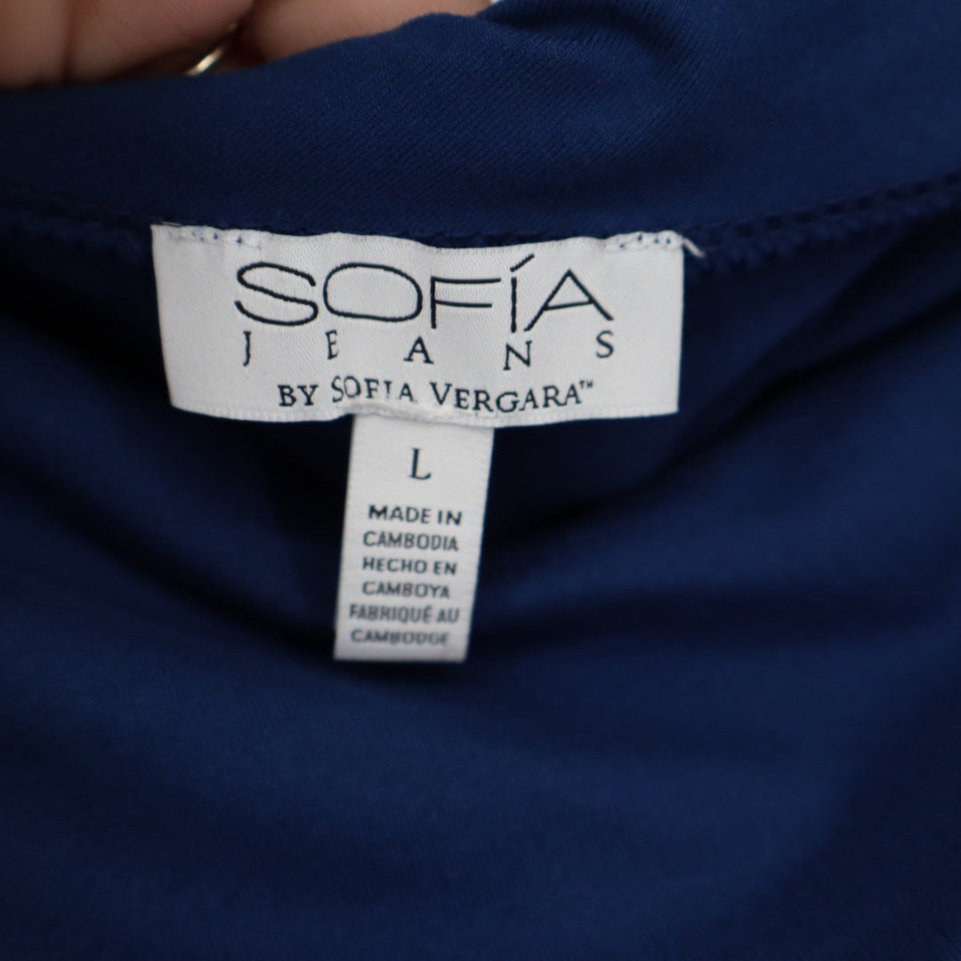 Sofia Jeans by Sofia Vergara One Shoulder Ruched Midi Dress Navy Peony L