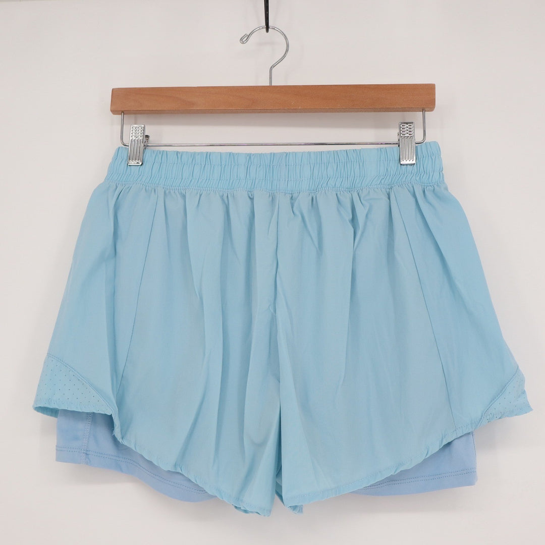 Ultra Performance Womens Light Blue 2-in-1 Running Shorts Zipper Pockets Large