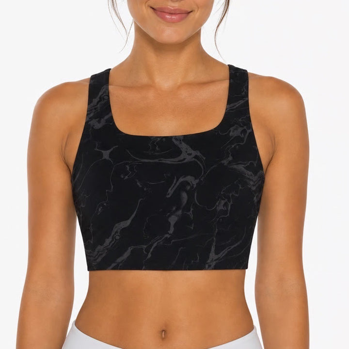 All in Motion Womens XL Black Marble Print Square Neck Athletic Crop Top Tank