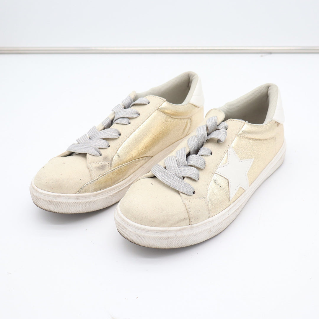 SHEIN Kids Gold Metallic Star Patch Low Top Lace Up Sneakers Size 7 0035