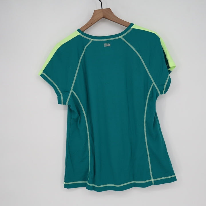 Fila Sport T Shirt Women XL Green Stretch Crew Neck Raglan Short Sleeve Pullover