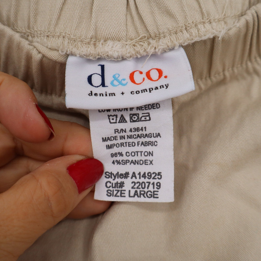 Denim & Co Women's Beige Elastic Waist Cotton Stretch Cropped Pants Large