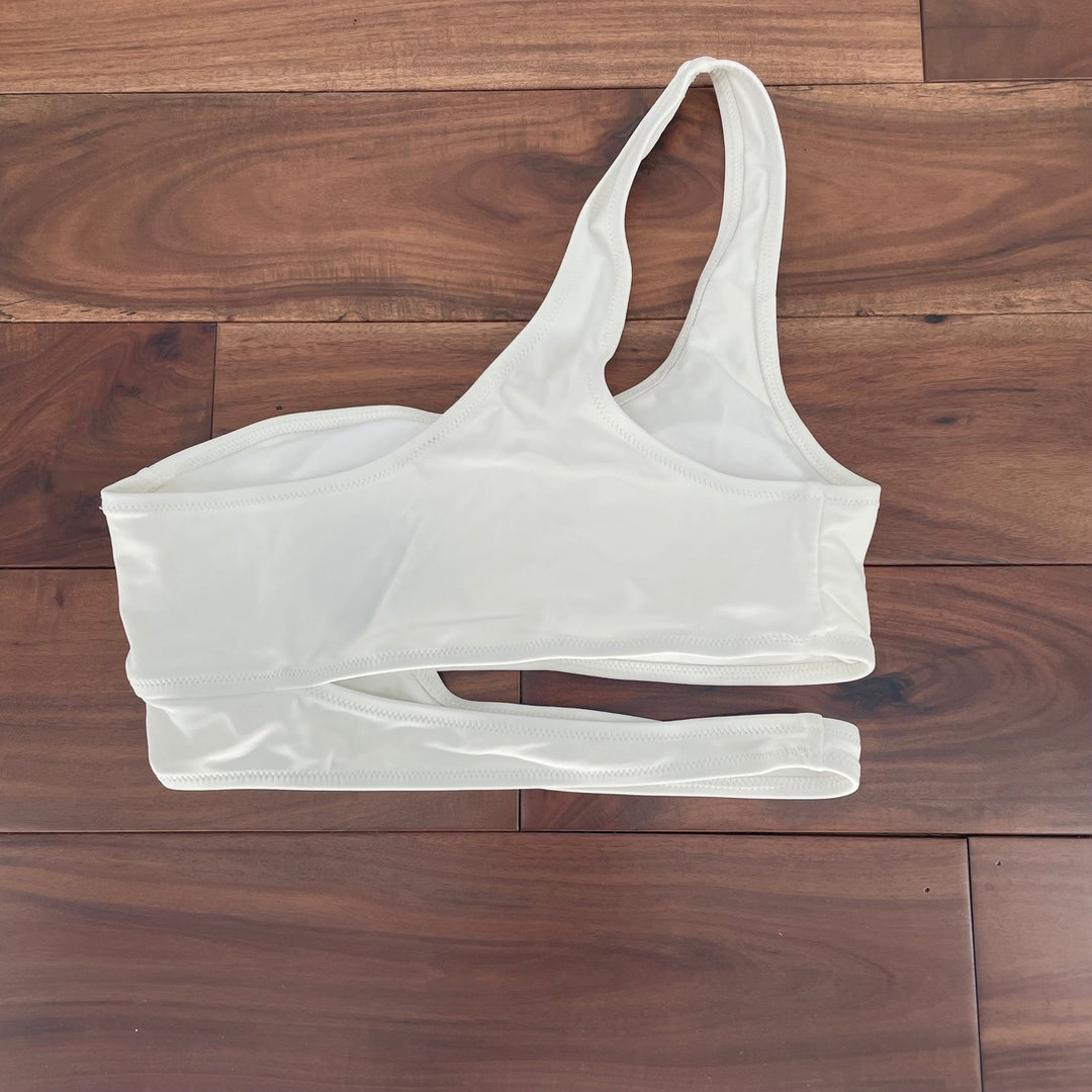 Lulus White One Shoulder Cutout Bikini Swim Top M