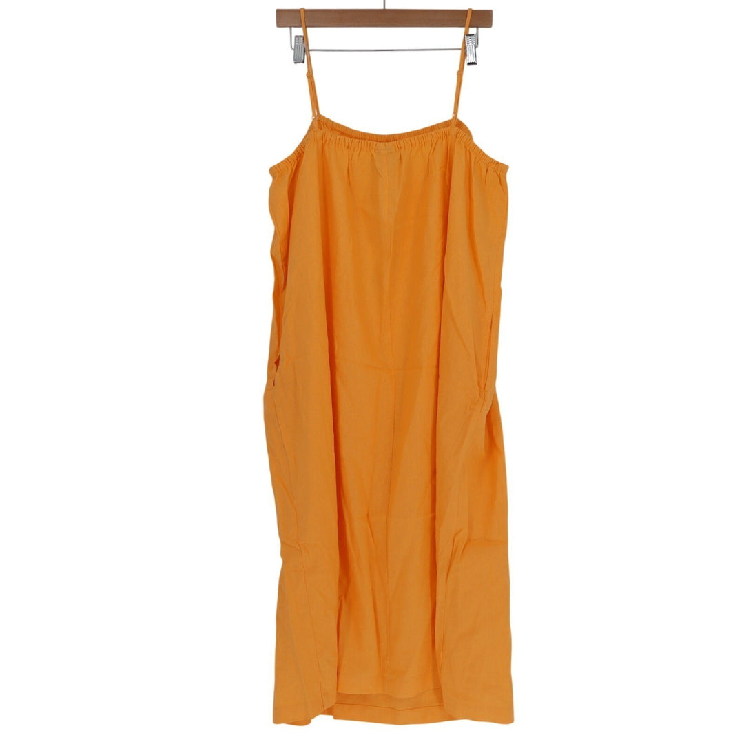 A New Day Tank Dress Womens XL Mustard Pleated Side Pockets Spaghetti Strap