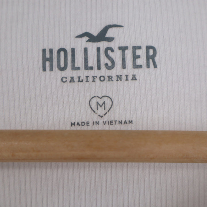 Hollister Cream Ribbed Wildflower Embroidered Lettuce Edge Baby Tee Medium