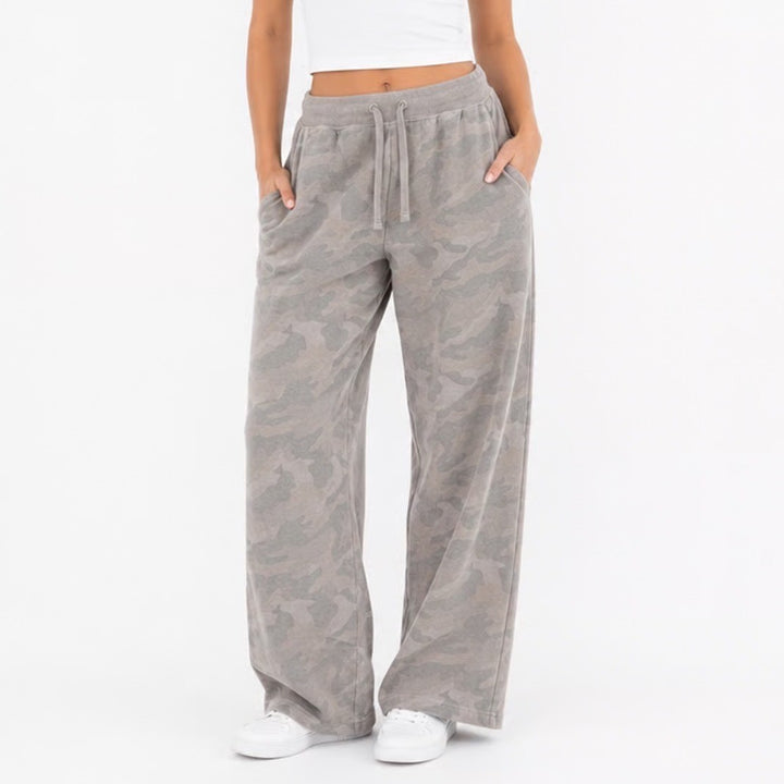 Old Navy Sweatpants Womens Medium Gray Camo Cotton Drawstring Waist Wide Leg
