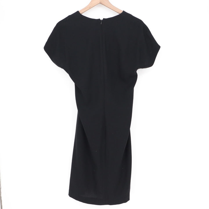 Linda Allard For Ellen Tracy Midi Dress Womens 6 Black Pleated V-Neck Pullover