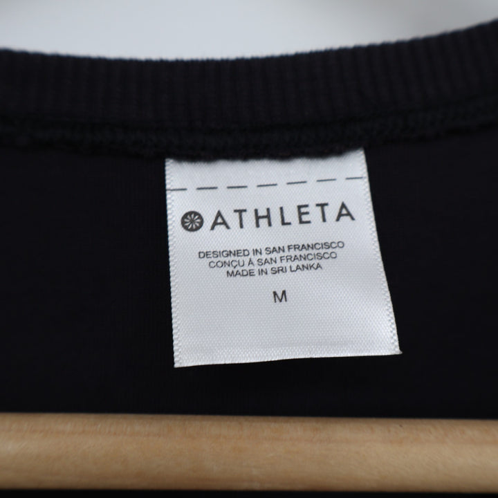 Athleta T-Shirt Women Medium Black Nylon Ruched Raglan Short Sleeve Crew Neck
