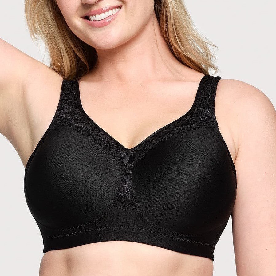 Glamorise MagicLift Seamless Firm Support T Shirt Bra 34F Black Lace Detail