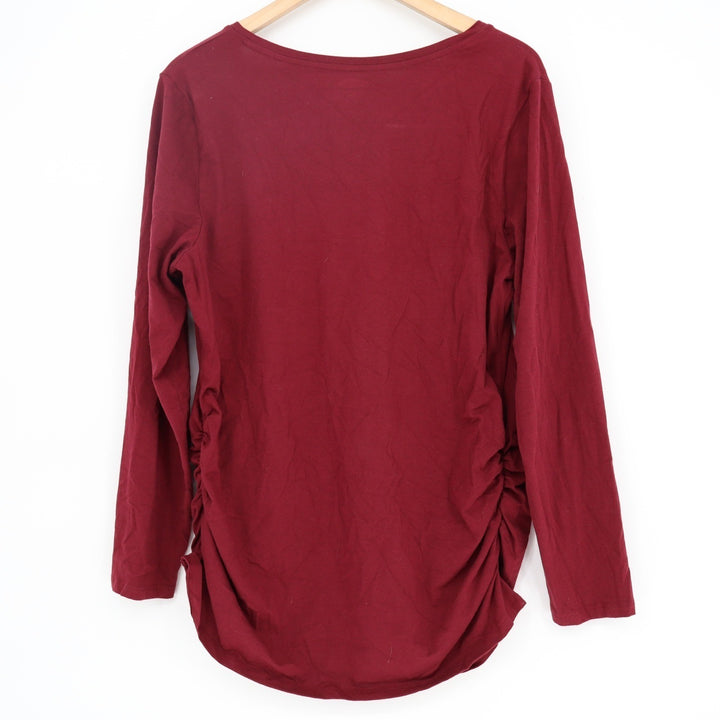Old Navy Maternity Fitted V-Neck Long Sleeve Ruched Top Burgundy XL