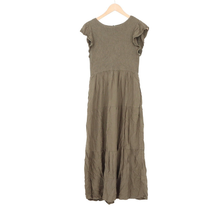 ZESICA Smocked Flutter Sleeve Tiered Maxi Dress Olive Green Large