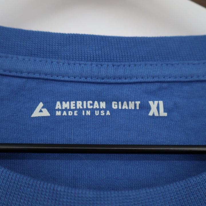 American Giant T-Shirt Mens XL Blue Cotton Front Pocket Long Sleeve Crew Neck