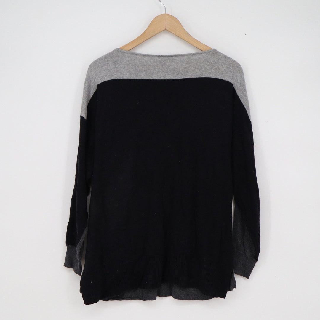 Vince Camuto Womens Colorblock Sweater Grey Black Cotton Blend Pockets Size L