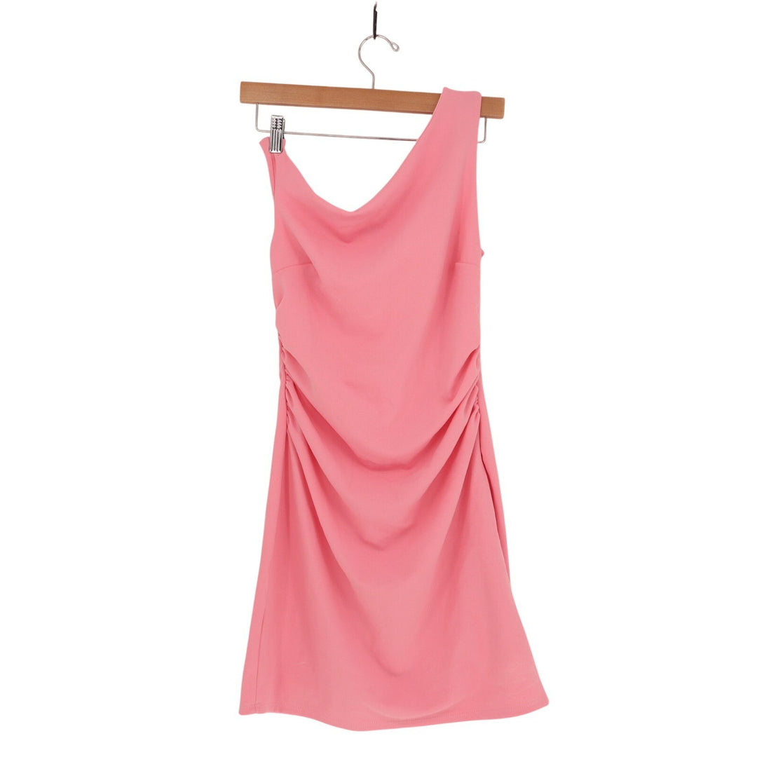 Lulus Becca Mini Dress Women Medium Light Pink Ruched Twisted Strap One Shoulder