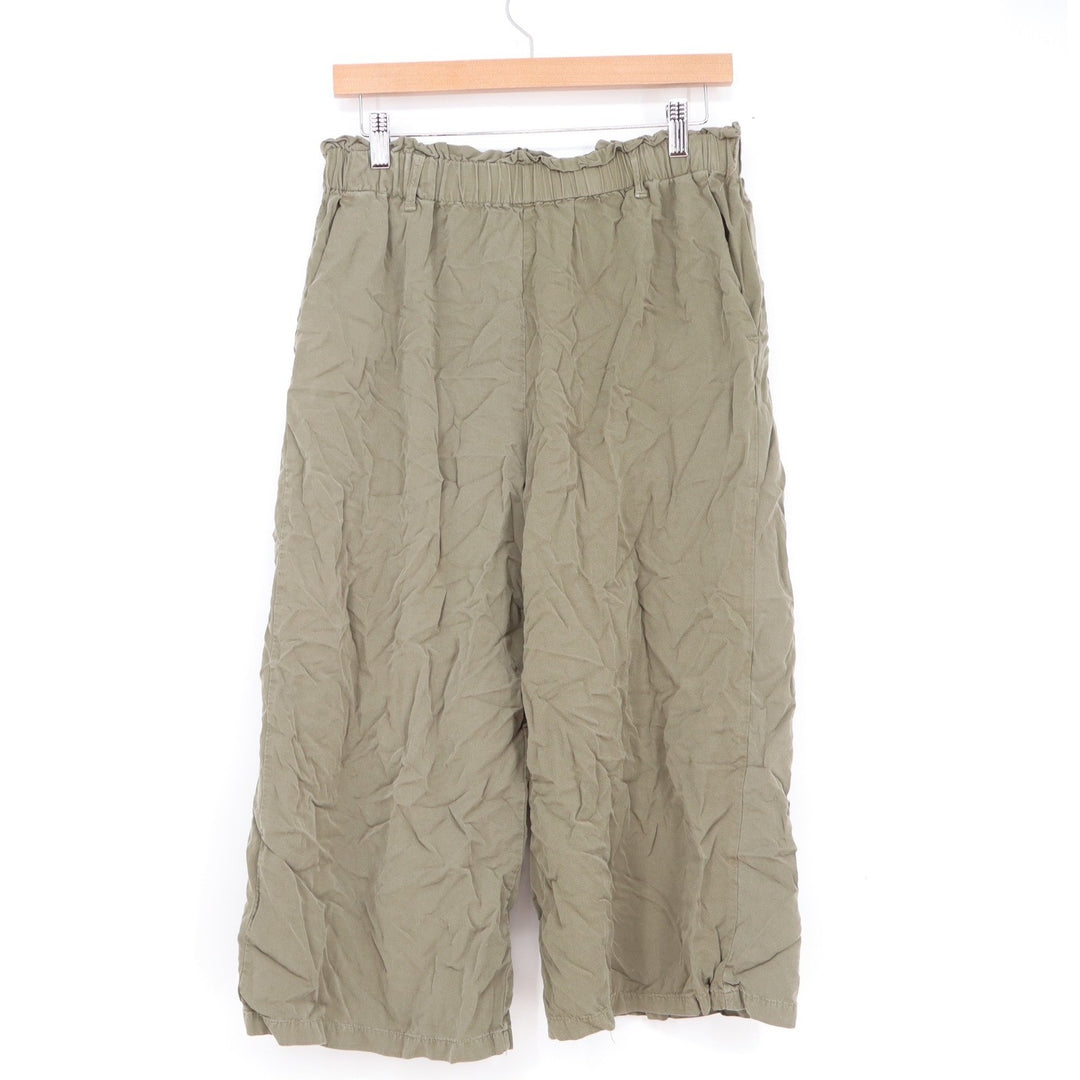 Love Tree Olive Green Wide Leg Cropped Pants Elastic Waist Large